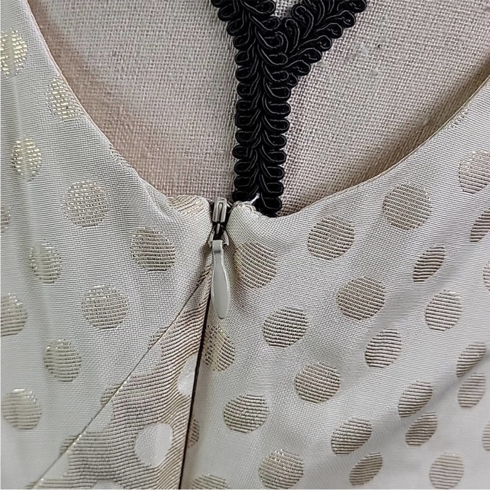 Anthropologie Quillaree Metallic Gold Jacquard Polka Dot Cream A-line Dress 4 - Picture 9 of 14